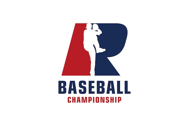 Буква R с элементами векторного дизайна бейсбольного логотипа для спортивной команды