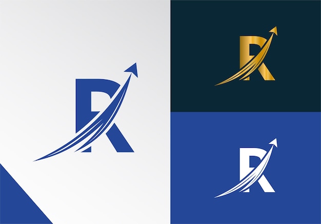 Буква R с концепцией логотипа Finance, маркетинг и стрелка роста, дизайн логотипа финансового бизнеса