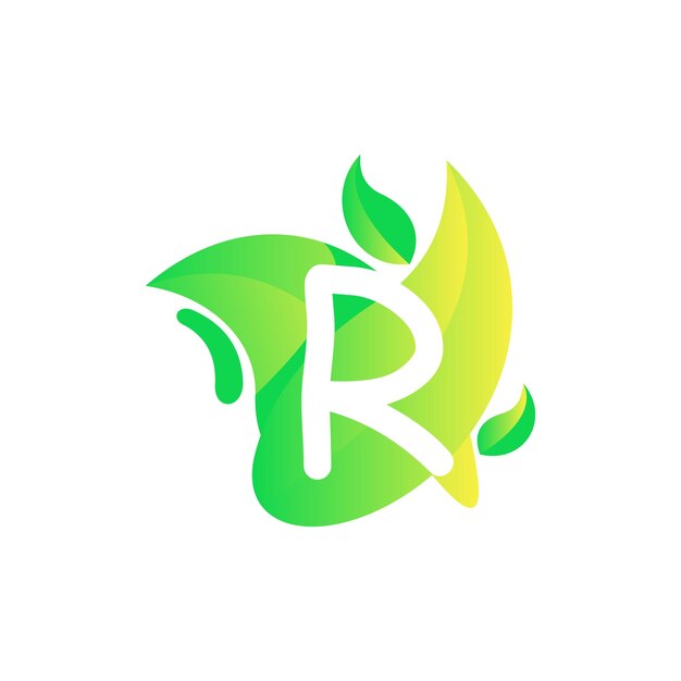 Vector letter r with fresh leaf gradient logo design vector