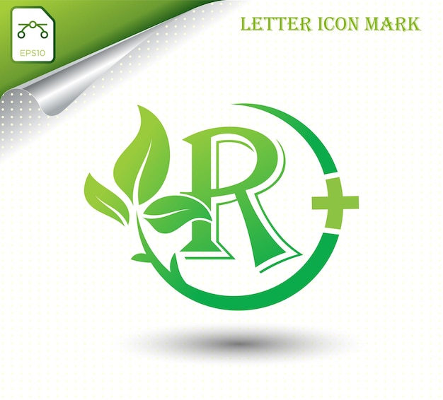 Vector letter r with green leaf vector template