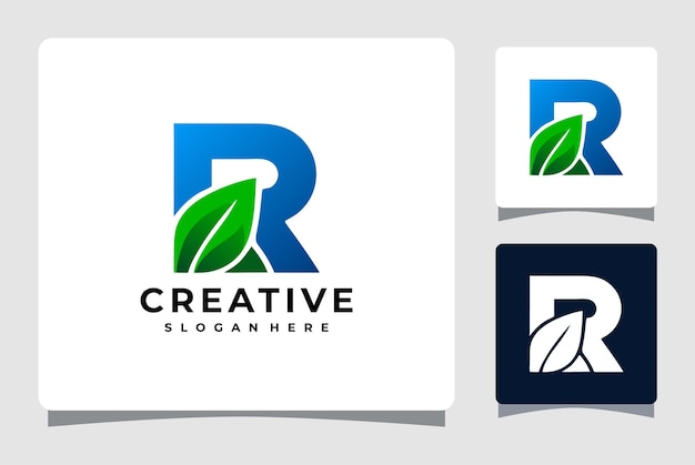 Vector letter r with leaf business logo design