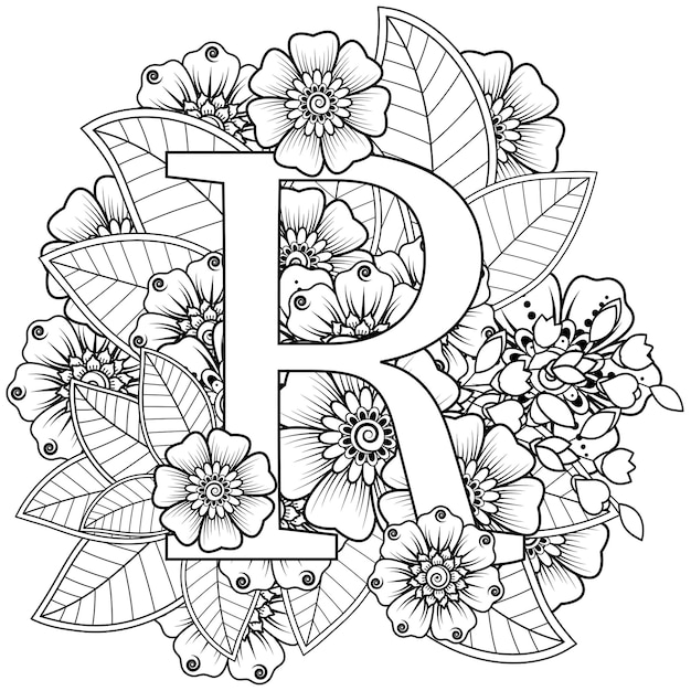 Vector letter r with mehndi flower mehndi flower decoration