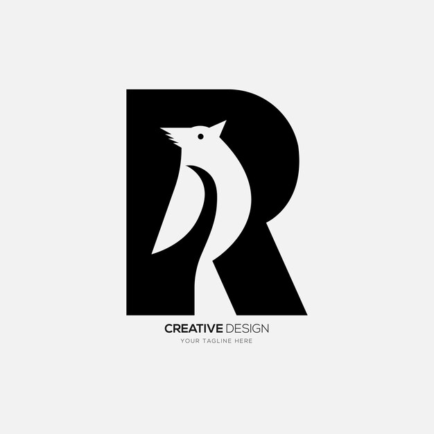 Vector letter r with negative space modern owl shape creative abstract monogram logo