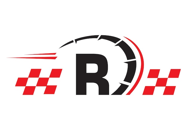 Letter R with Racing Flag Logo Speed Logo Symbol