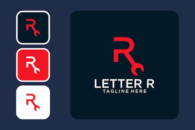 Lettera r con logo di riparazione