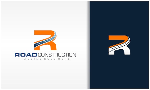 Letter R with road logo sing the creative design concept for highway maintenance and construction