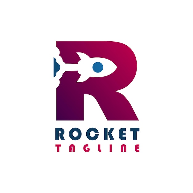 Letter r with rocket launch logo design concept