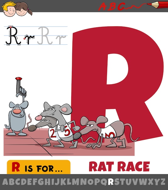 Рабочий лист буквы R с карикатурой на пословицу о крысиных бегах