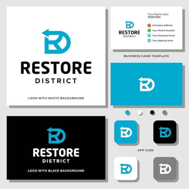 Letter RD monogram restore logo design with business card template