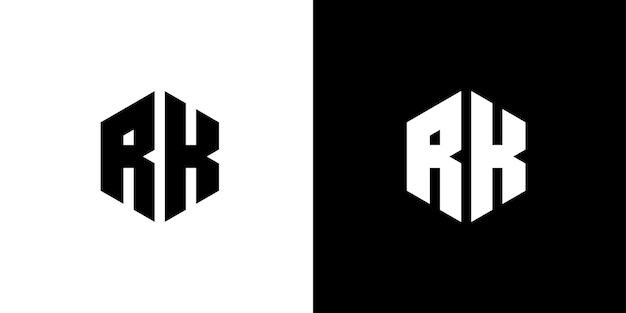 Letter RK veelhoek zeshoekig minimaal en professioneel logo-ontwerp op zwart-witte achtergrond