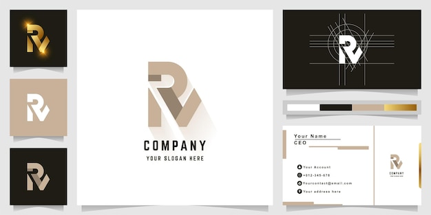 Letter rn of pv monogram logo met visitekaartje ontwerp