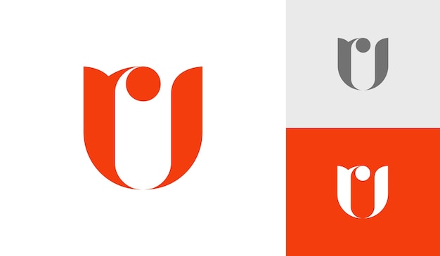 Letter RU or UR initial monogram with happy human logo design