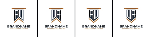 Letter RW en WR Pennant Flag Logo Set vertegenwoordigen overwinning Geschikt voor elk bedrijf met RW- of WR-initialen
