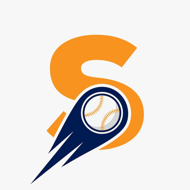 Letter s baseball logo concept with moving baseball icon vector template