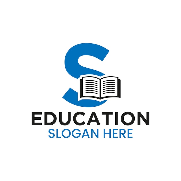 Концепция логотипа Letter S Education с шаблоном иконки открытой книги