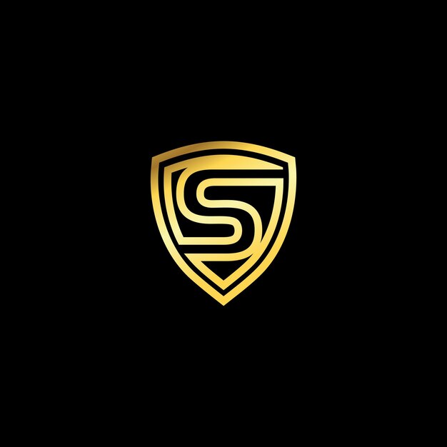 Letter S emblem logo Elegant logo vector design with golden shield Letter shield logo design concept template