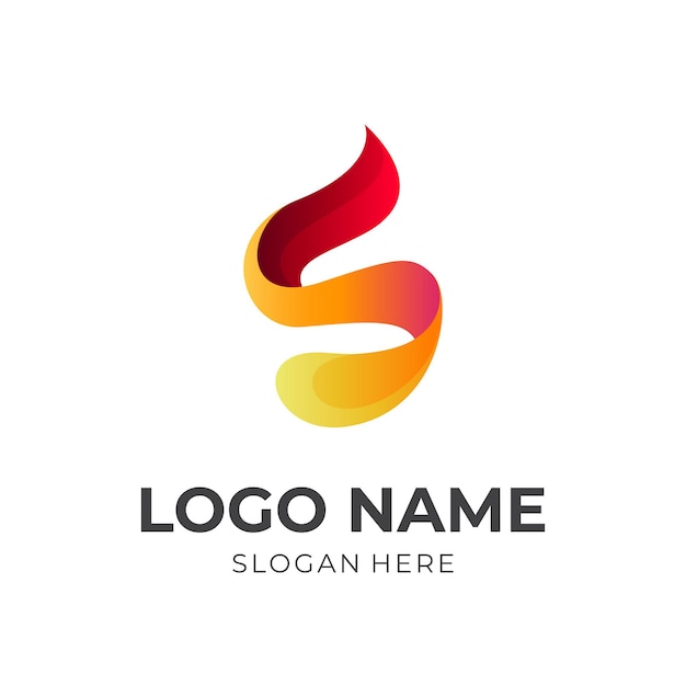 Logo della lettera s fuoco, lettera s e fuoco, logo combinato con stile di colore giallo e arancione 3d