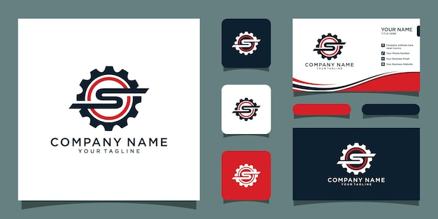 Letter S gear logo design template with business card design Premium Vector