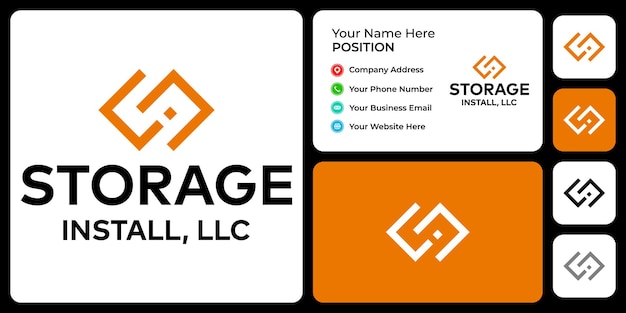 Letter S I monogram storage logo design with business card template.