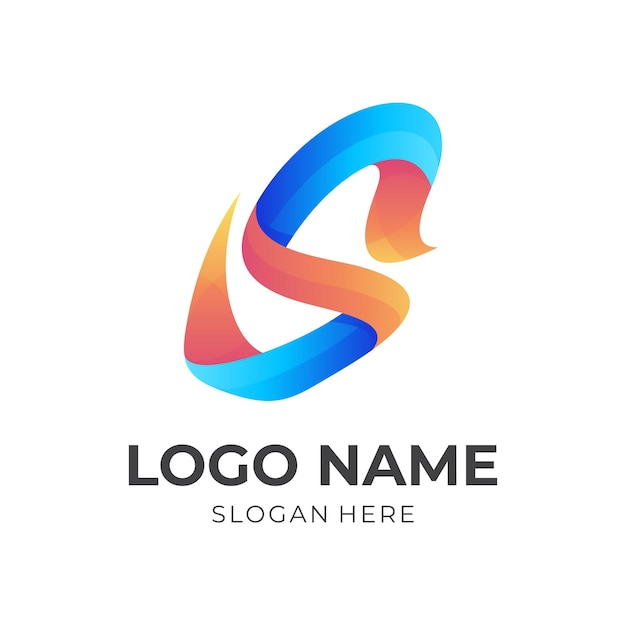 Concetto di logo lettera s con stile 3d di colore arancione e blu