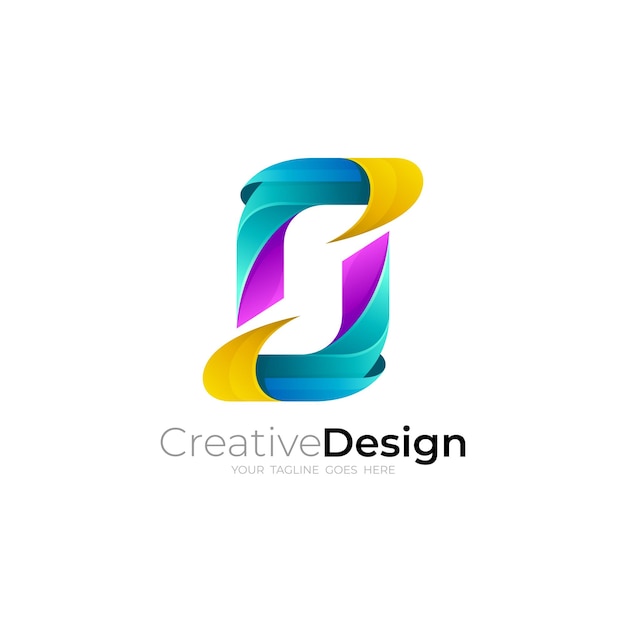 Letter S logo with 3d colorful modern icons