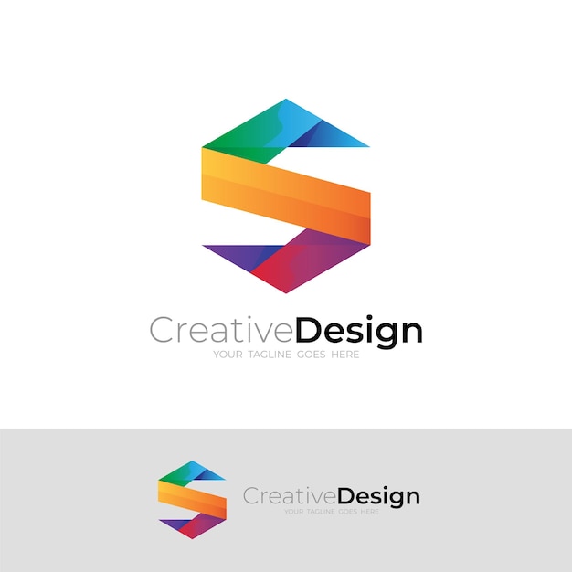 Letter S logo with hexagon design colorful 3d style