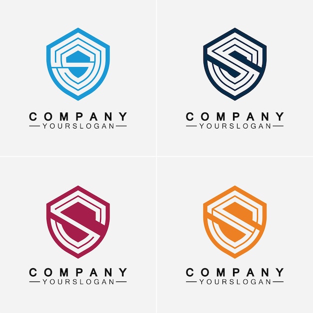 Letter S monogram en schild teken combinatie Line art logo ontwerpconcept