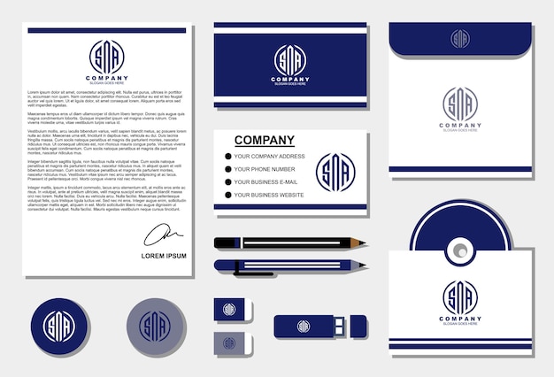 Vector letter s n a monogram logo design with stationery template