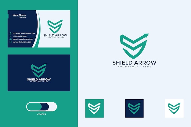 letter s shield with arrow logo design and business card