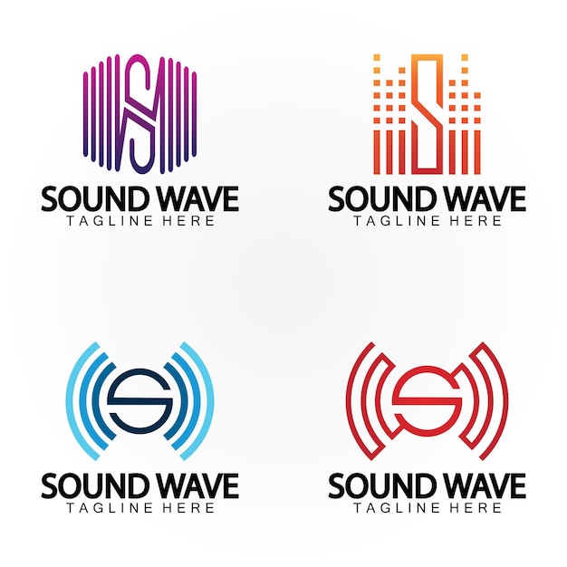 Lettera s suono musica audio equalizzatore vocale volume forma d'onda frequenza logo vettoriale colorato