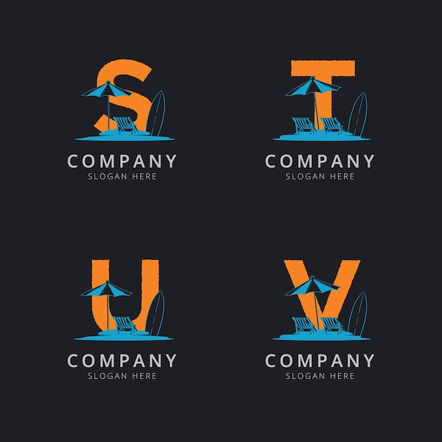 Letter s t u and v with abstract beach logo template