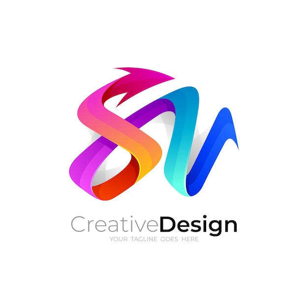 Letter S and V design combination 3d colorful design