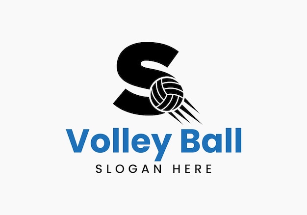 Concetto di logo di pallavolo di lettera s con l'icona della palla di pallavolo in movimento. simbolo di sport di pallavolo