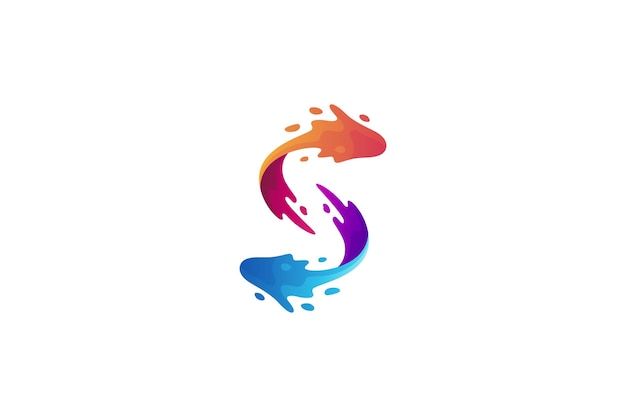 Letter S wave or water splash colorful logo