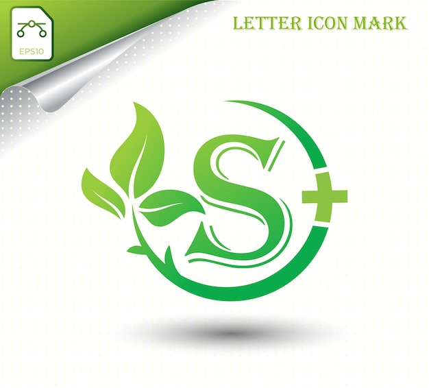 Буква S с векторным шаблоном зеленого листа