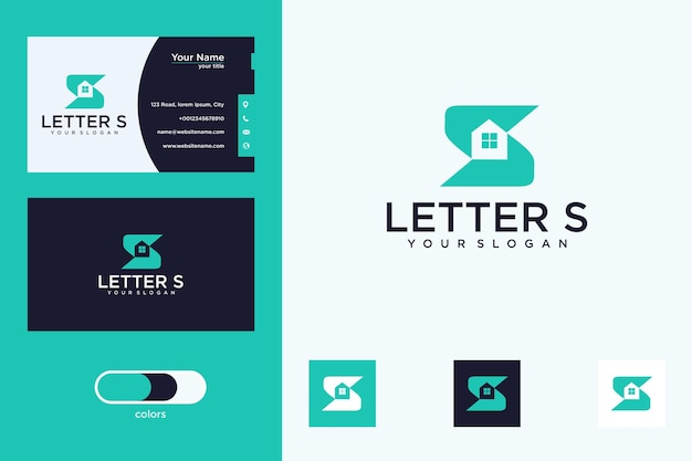 letter s with house logo design and business card