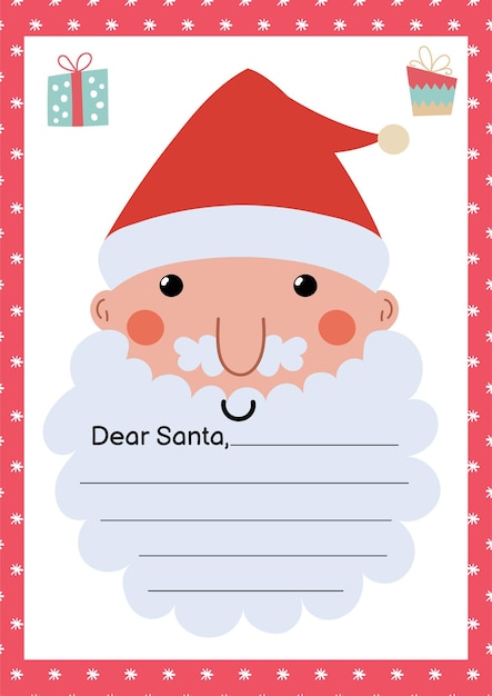 Letter to Santa Claus A4 template with cute Christmas character.