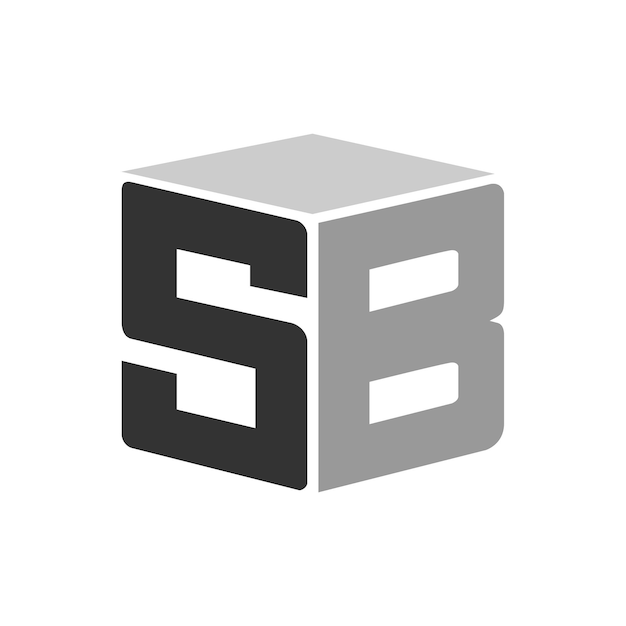 육각형 모양과 흰색 배경의 문자 SB 로고, 회사 ID용 문자 디자인이 있는 큐브 로고