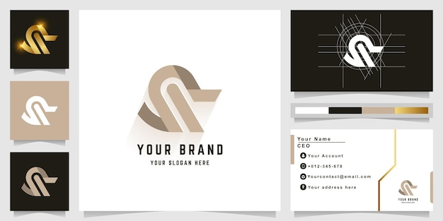 명함 디자인의 Letter SR 또는 NR 모노그램 로고