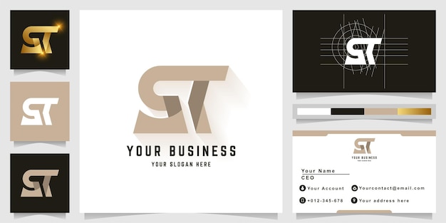 Letter ST or SqT monogram logo with business card design