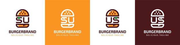 Letter SU en US Burger Logo geschikt voor elk bedrijf gerelateerd aan hamburger met SU of US initialen