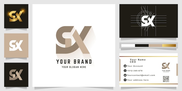 Vector letter sx or sk monogram logo with business card design