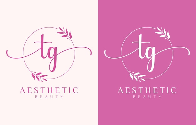 Logo letterale t beauty con ornamenti fioriti