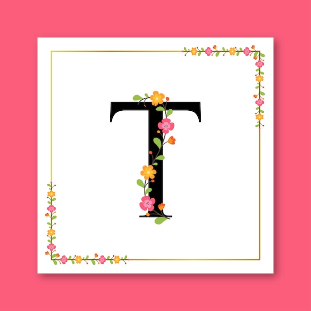 Vector letter t bloemen decoratief vrouwelijk logo