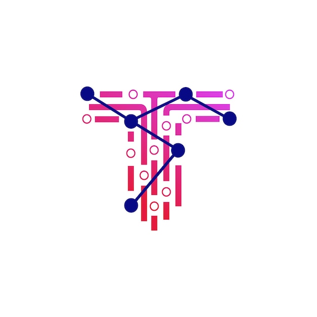 Letter T design element icon with connected technology concept