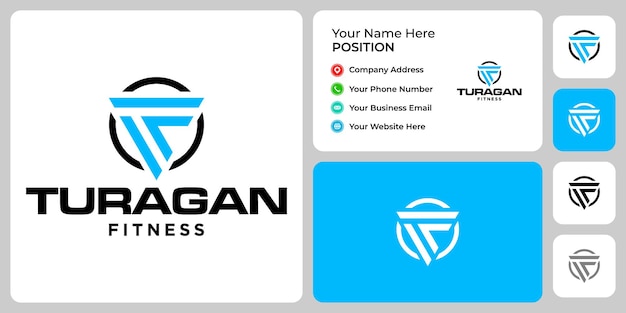 Letter t f monogram fitness logo design with business card template