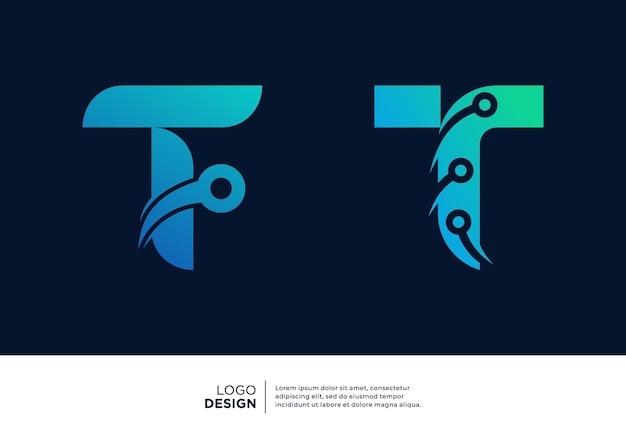 벡터 t 글자 로고 디자인 컬렉션 디지털 기술을 위한 추상적인 상징