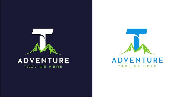 Letter T logo design with Mountain icon. outdoor Logo Design