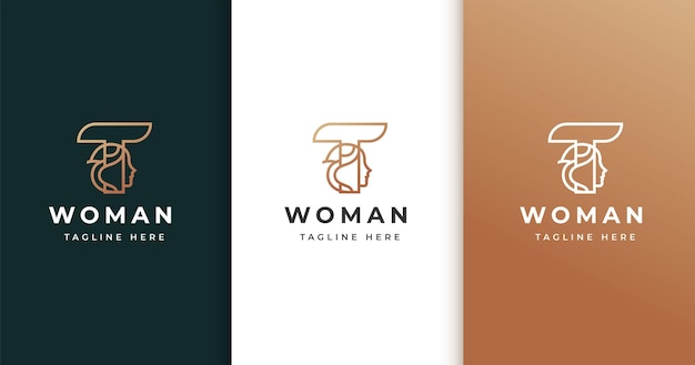 Letter t logo design with woman's face