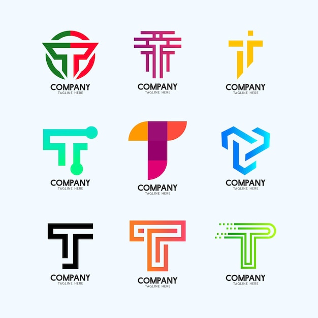 Letter T Modern Abstract logos collection  Alphabet Geometrical logotype for all kinds of business